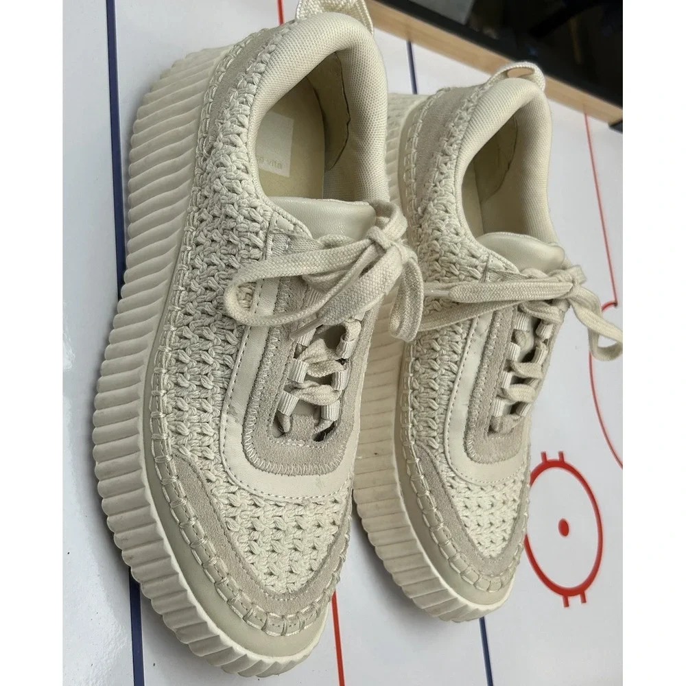 Dolce Vita Dolen Womens Shoes Beige Knit Sneakers‎ Chunky Low Top Fashion US 9